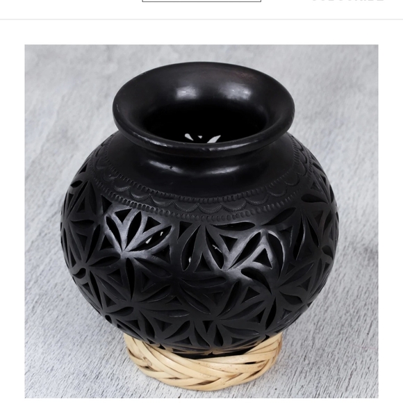 Novica Oaxacan Stars Black Clay Round Openwork Vase - Picture 3 of 5